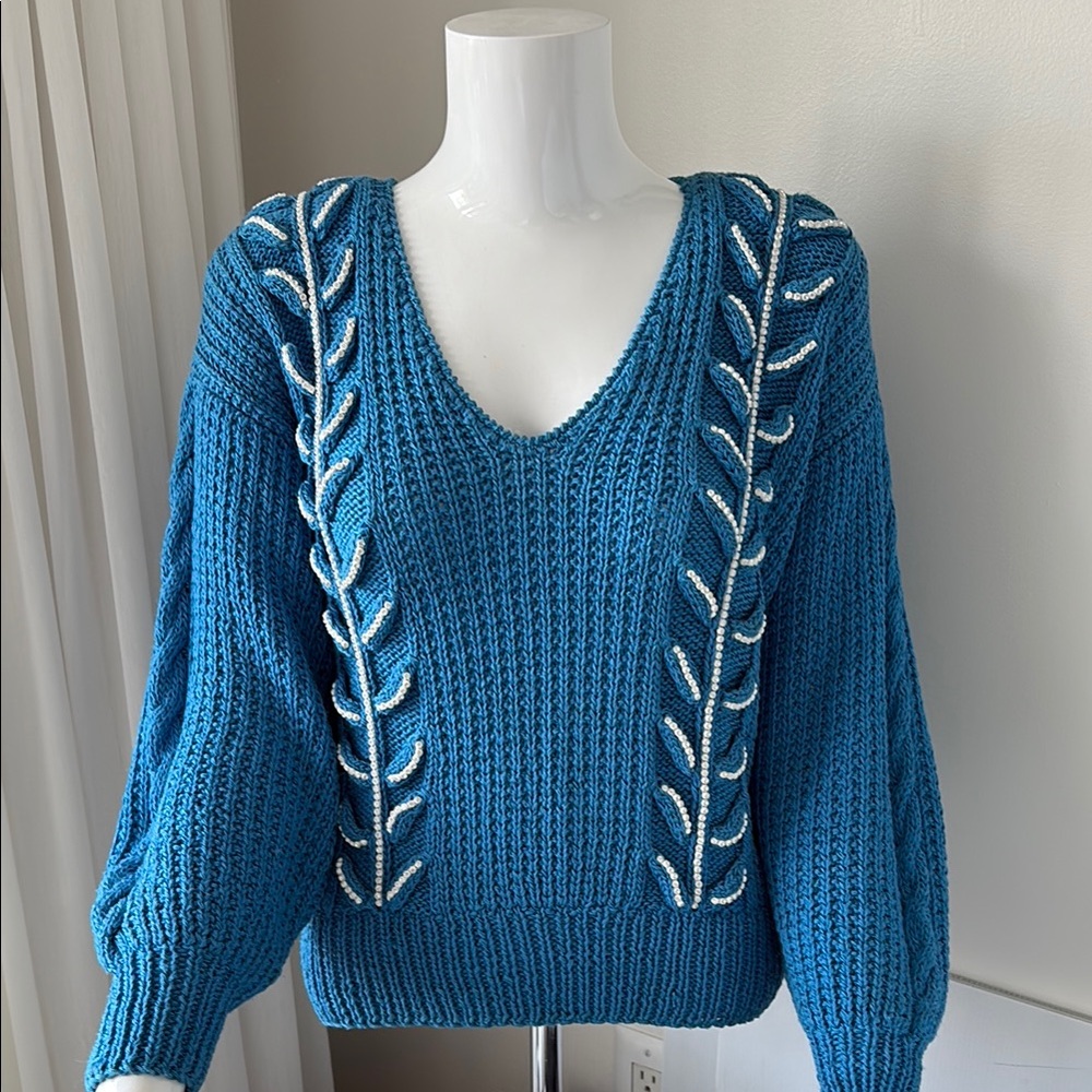 Blue Cable hand  Knit Sweater